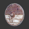 Medieval Wooden Shield With Metal Boss And Worn Surface Texture Details