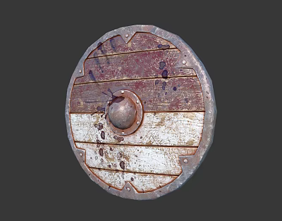 Medieval Wooden Shield With Metal Boss And Worn Surface Texture Details 3d model