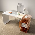 Modern Office Desk With Laptop Coffee Cup Desk Lamp White Chair And Brown File Cabinet
