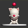 Cute Cartoon Cat Character 3D Model With Red Ball Pink Ears And Blue Checkered Base