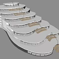 Modern White Bookcase With Layered Curved Structure And Built In Lighting