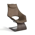 Modern Brown Leather Single Chair With Wooden Curved Base And Stylish Design