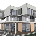 Modern Detached Villa Exterior With Large Glass Windows Spiral Staircase And Terrace