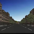 Bustling Commercial Street With Modern Multi story Buildings Pedestrians Greenery Vehicles And Shops