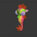 Vibrant Colorful Seahorse Toy With Red Mane Tail And Large Eyes On Black Background