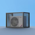 Black Square Metal Frame Structure With Grid Design And Inner Circular Part On Blue Background 3d model