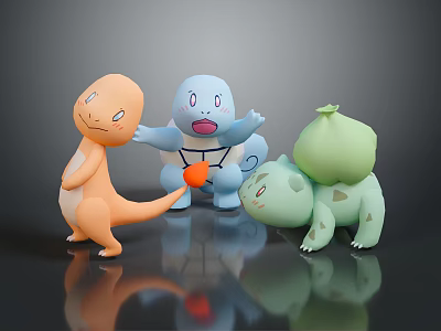 Cute Playful Pokemon Toy Figures Featuring Charmander Squirtle Bulbasaur In Vibrant Colors 3d model