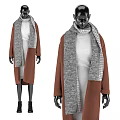 Model Showcasing Long Brown Wool Coat And Green Patchwork Winter Outerwear 3d model