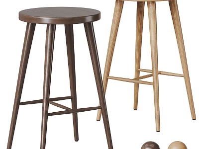 Modern Two Tone Wooden Bar Stools With Simple Design And Sturdy Legs For Kitchen 3d model