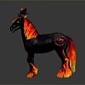 Black Horse With Flaming Mane Tail Hooves And Flying Black Bird Beside