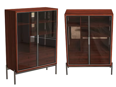 Modern Wooden Wine Cabinet With Glass Doors Drawers And Metal Legs 3d model
