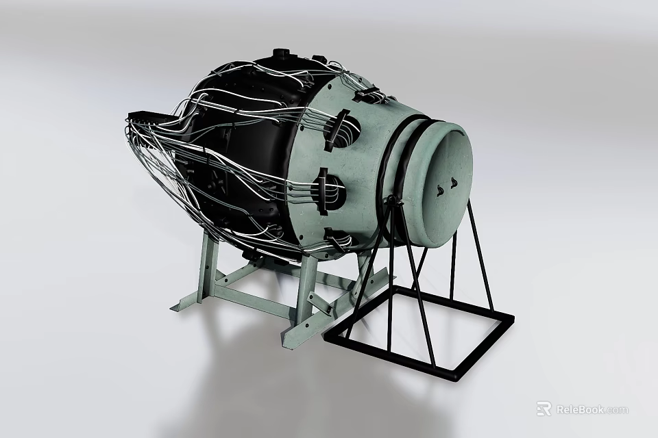 Mechanical Weapon With Rotating Drum Metal Stand Square Base And Launch Port Design 3d model 