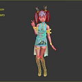Game and Movie Character With Blue Hair Horns Blue Orange Outfit Peace Sign Gesture