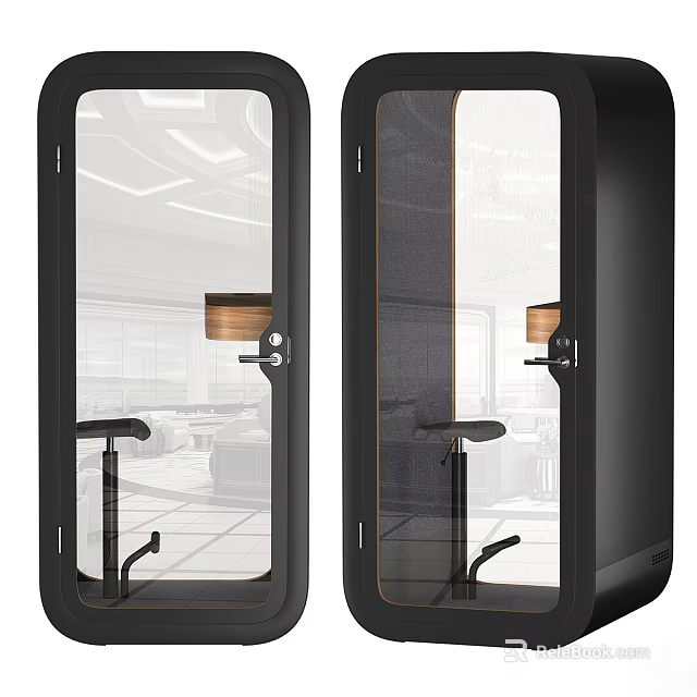 Black Glass Soundproof Office Booths With Seats And Lamps For Private Workspace 3d model 
