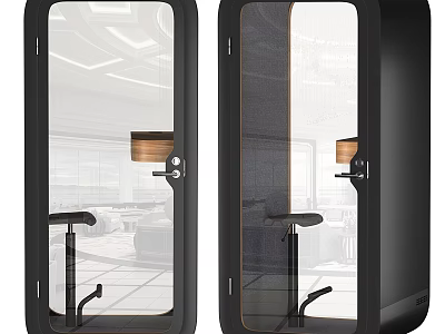 Black Glass Soundproof Office Booths With Seats And Lamps For Private Workspace 3d model