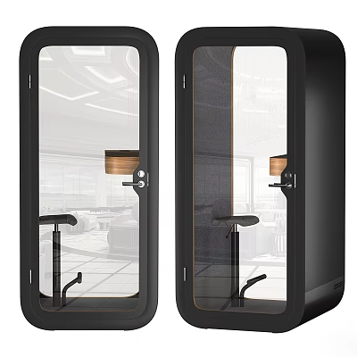 Black Glass Soundproof Office Booths With Seats And Lamps For Private Workspace 3d model