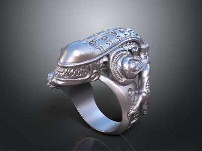 Silver Ornate Fashion Ring With Intricate Carved Design And Decorative Patterns 3d model