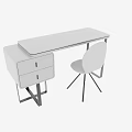 Modern Gray Table And Chair Set With Drawer Storage And Metal Legs