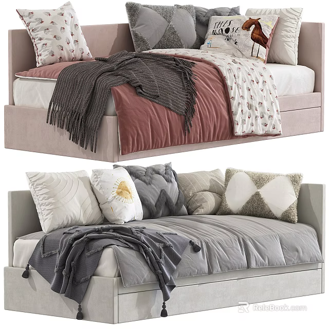 Cozy Multi Seater Sofa Interior With Decorative Pillows And Soft Blankets 3d model