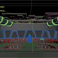 Sci-Fi Control Room With Black Cloaked Figure Dark Interior Large Windows and Industrial Ceiling Pipes