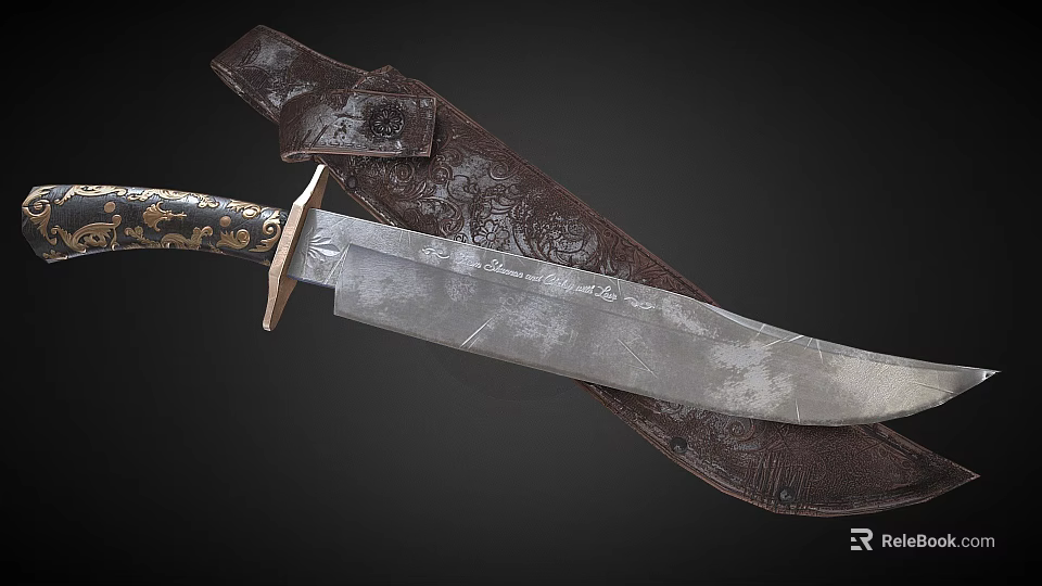 Handmade Vintage Style Decorative Knife With Ornate Handle And Leather Sheath 3d model 