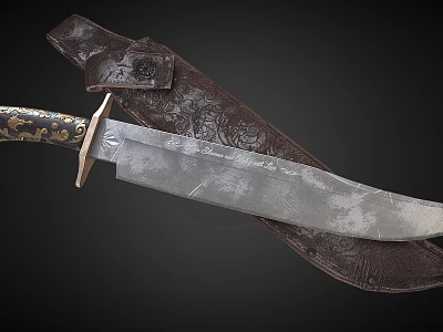 Handmade Vintage Style Decorative Knife With Ornate Handle And Leather Sheath 3d model