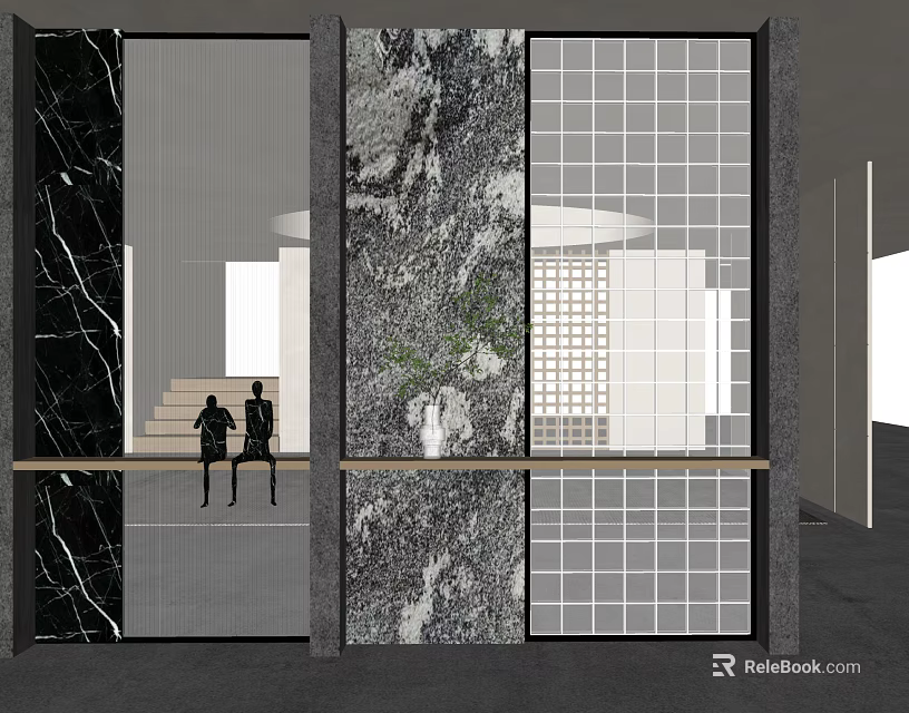 Modern Interior Partition Design with Marble Stone Texture and Grid Patterns 3d model