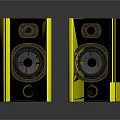 Pair of Yellow Standing Speakers With Modern Design And Black Front Panels