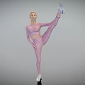 Woman In Pink Sportswear Doing High Leg Lift With White Sneakers