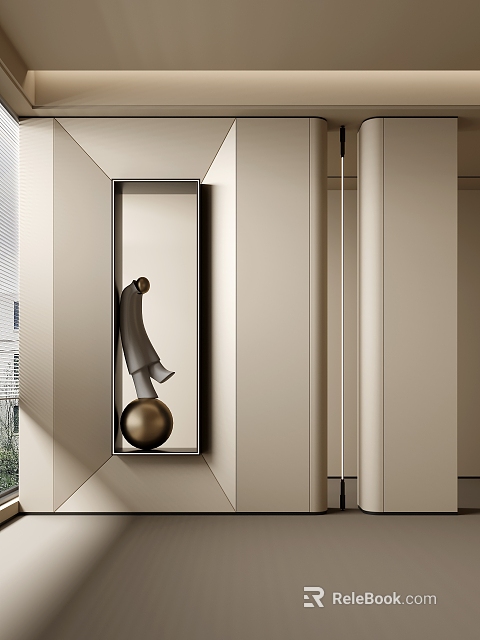 Minimalist Modern Foyer Hallway With Art Sculpture 3d model 
