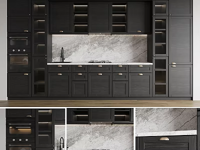 Modern Kitchen Interior With Dark Cabinets And Marble Countertop Open Layout 3d model