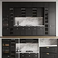 Modern Kitchen Interior With Dark Cabinets And Marble Countertop Open Layout 3d model