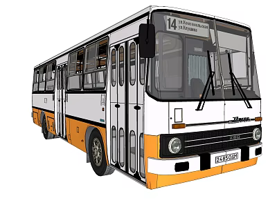 Vintage White and Orange Municipal Transport Bus Number 14 City Exterior Design 3d model