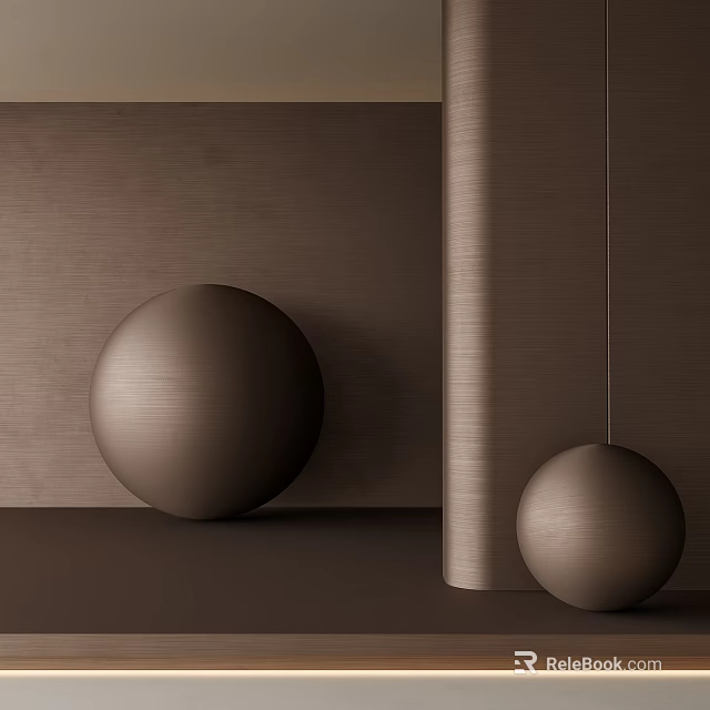 Polished Metallic Sphere Sculptures Displayed Against Brown Textured Wall Background 3d model 