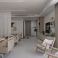 Spacious Lobby Interior With Elevators Sofa Plant And Decorative Wall Art 3d model