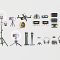 Essential Electronic Accessories And Photography Gear Including Ring Light Tripod Drone Headphones And Game Controller