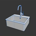 Food Preparation Sink With White Square Shape And Silver Faucet On Dark Background