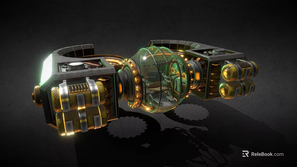 Creative Steampunk Style Decorative Ornament Set With Metal Glass Gears And Glowing Details 3d model 