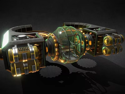 Creative Steampunk Style Decorative Ornament Set With Metal Glass Gears And Glowing Details 3d model