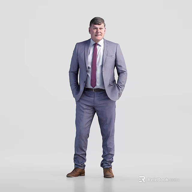 Group of Men In Gray Suits Standing Against Light Gray Background 3d model 