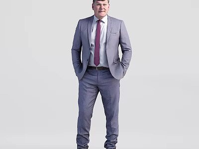 Group of Men In Gray Suits Standing Against Light Gray Background 3d model