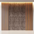 Modern Accent Wall Design With Textured Dark Surface And Vertical Wooden Slats