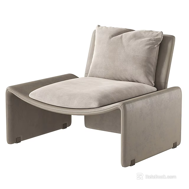 Light Gray Velvet Accent Chair With Modern Minimalist Design And Plush Cushion 3d model 