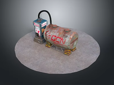 Industrial Fuel Tank With GCN Logo And Dispenser On Circular Concrete Base 3d model