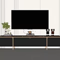 Modern Living Room Interior With TV Stand Flat Screen TV Green Plant And Decorative Ornaments