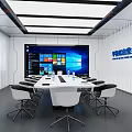 Modern Meeting Room Interior For Digital Command Center With White Conference Table And Chairs
