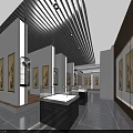 Traditional Art Gallery Interior With Framed Paintings And Glass Display Cases