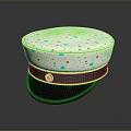Stylish White Hat With Colorful Polka Dots Black Brim And Gold Trim Badge