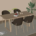 Modern Light Wood Table And Chair Set With Gray Seats And Plant On Rug