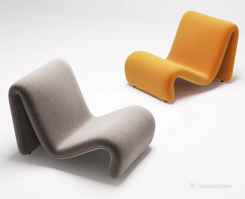 Modern Leisure Chair With Curved Shape Gray And Orange Upholstery Stylish Comfortable Design 3d model 